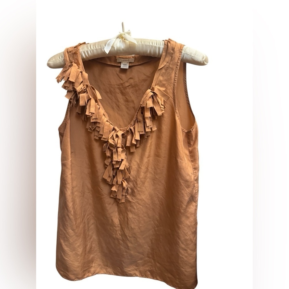 J. CREW SILK V Neck Ruffle Top Gold Sleeveless Top SZ4 Romantic Wedding EUC